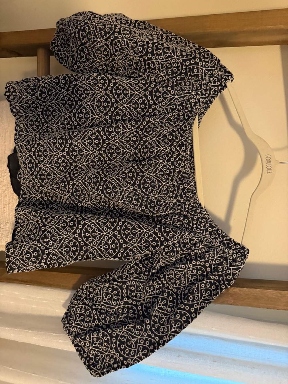 Express Black and White Floral Embroidered Top